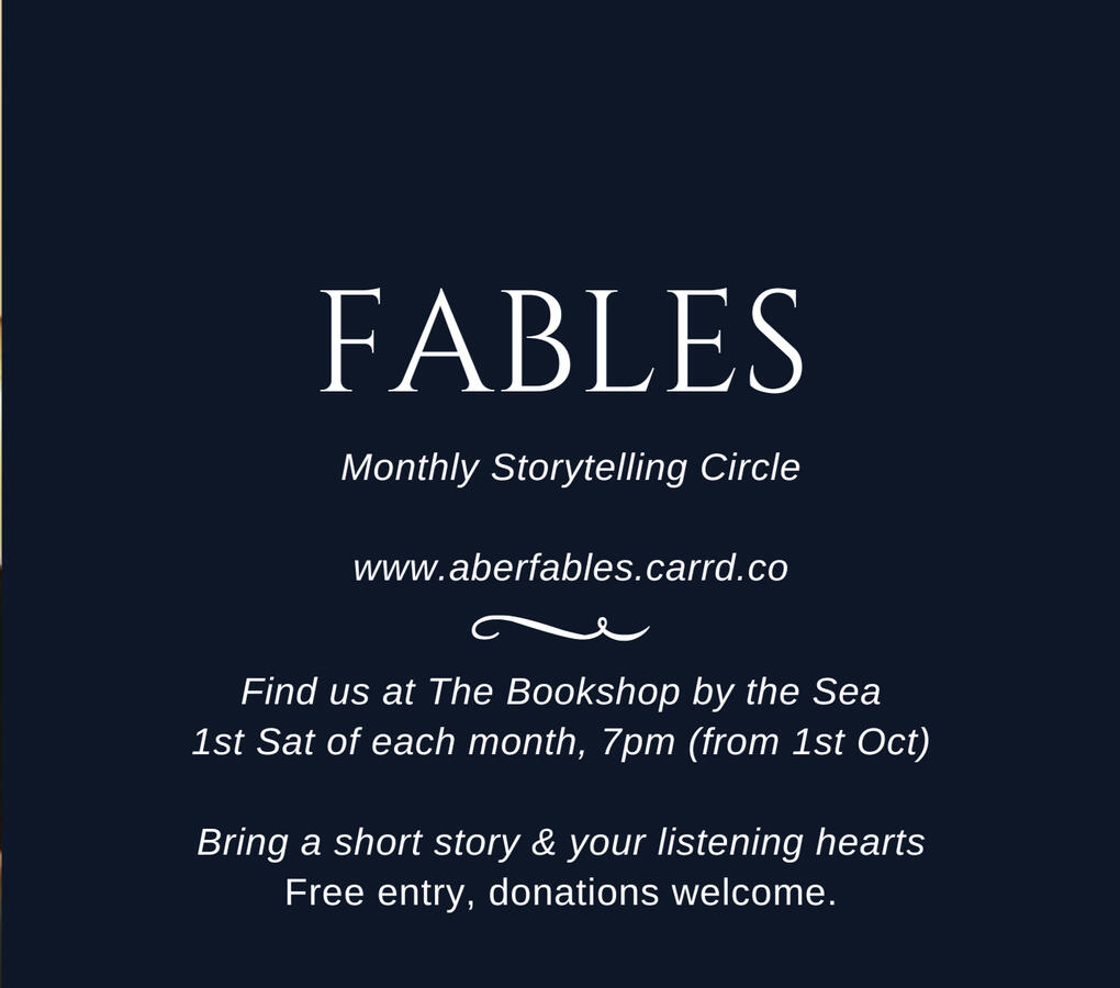 Fables - Monthly Storytelling Circle - text on black background